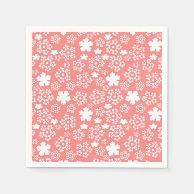 Pink & White Star & Snowflake Pattern Napkin (Front)