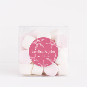 Pink & White Starfish Personalised Wedding Classic Round Sticker