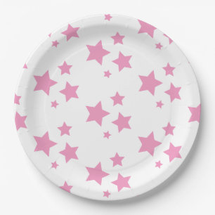 Pink White Stars Kids Baby Circus Party Paper Plate