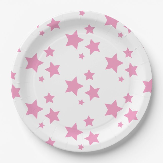 Pink White Stars Kids Baby Circus Party Paper Plate (Front)