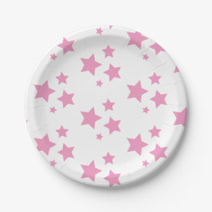 Pink White Stars Modern design Party Supplies Paper Plate
