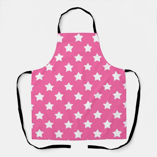 Pink White Stars Pattern Decorative Apron (Front)