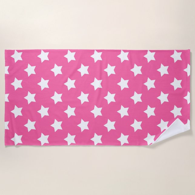 Pink White Stars Pattern Decorative Beach Towel (Front)