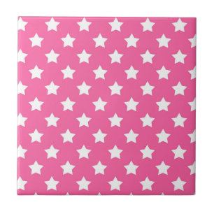 Pink White Stars Pattern Decorative Ceramic Tile
