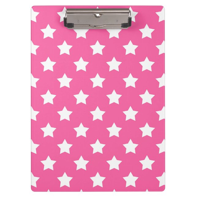 Pink White Stars Pattern Decorative Clipboard (Front)