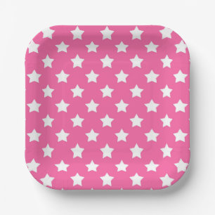 Pink White Stars Pattern Decorative Paper Plate