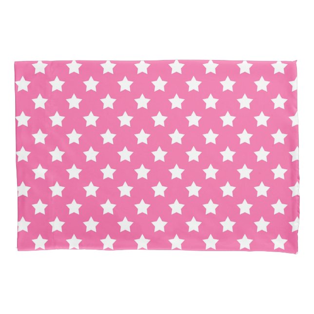 Pink White Stars Pattern Decorative Pillowcase (Front)