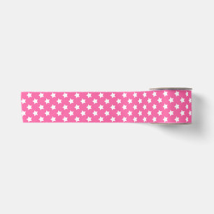 Pink White Stars Pattern Decorative Satin Ribbon