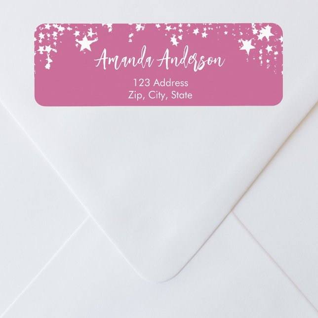 Pink white stars return address label (Creator Uploaded)
