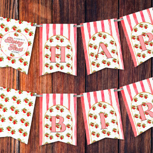 Pink White Strawberry Berry First Happy Birthday Bunting