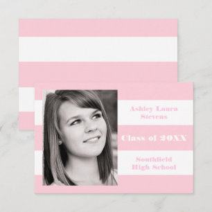 Pink & White Stripe - 3x5 Graduation Announcement