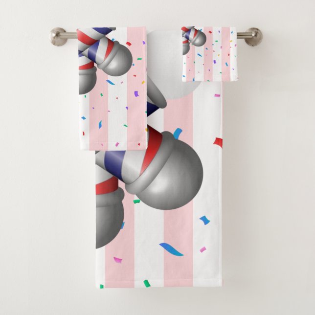 Pink & White Stripe Bathroom Towel Set Barber Pole (Insitu)