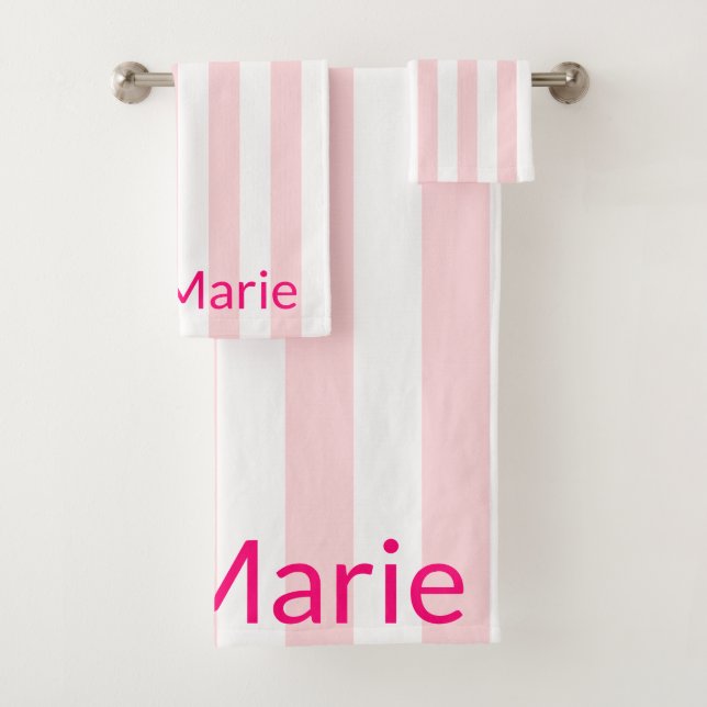 Pink & White Stripe Bathroom Towel Sets (Insitu)