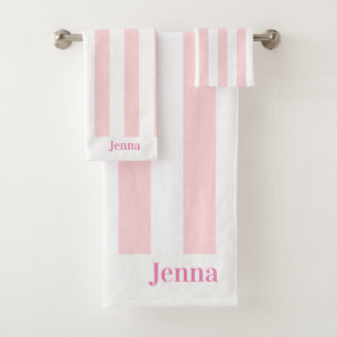 Pink & White Stripe Bathroom Towel Sets