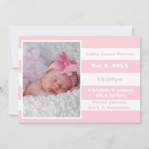 Pink & White Stripe - Birth Announcement