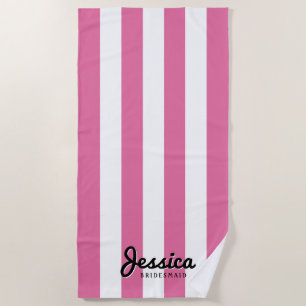 Pink & White Stripe   Bridesmaid Beach Towel