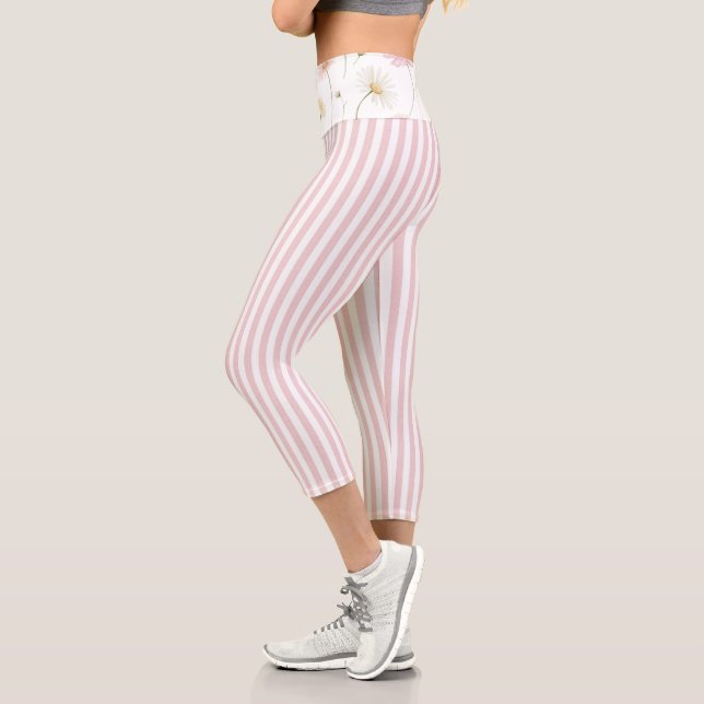 Pink White Stripe Capri Leggings (Left)