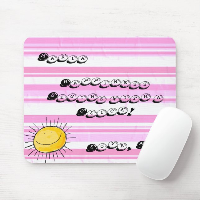 Pink White Stripe Happy Sun  Mouse Pad! Mouse Pad (With Mouse)