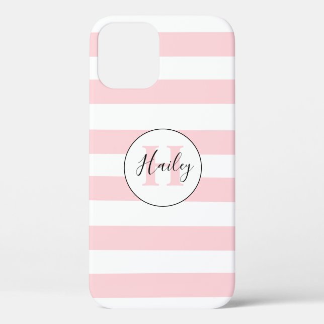 Pink & white stripe monogram iPhone case (Back)