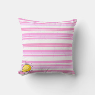 Pink & White Stripe Sunshine Throw Pillow