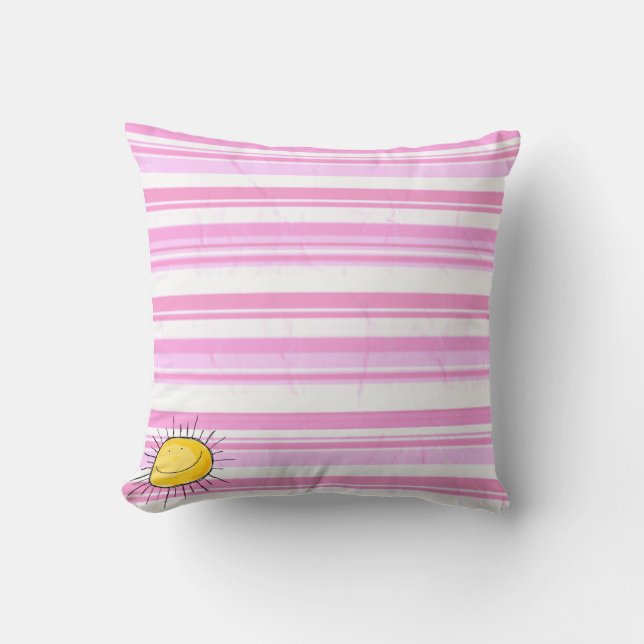 Pink & White Stripe Sunshine Throw Pillow  (Front)