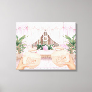 Pink & White Striped Hotel Pool Cabana Coconut Canvas Print