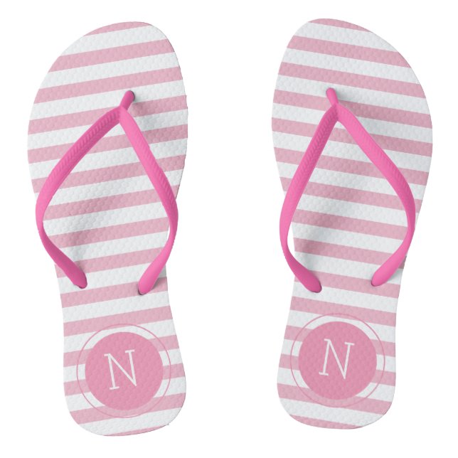 Pink & White Striped Monogrammed Flip flops (Footbed)