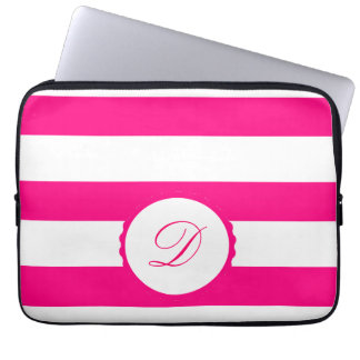 Pink White striped personalized Monogram Laptop Sleeve