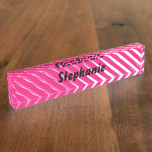 Pink White Stripes Art Custom Name Cute Gift Favou Nameplate