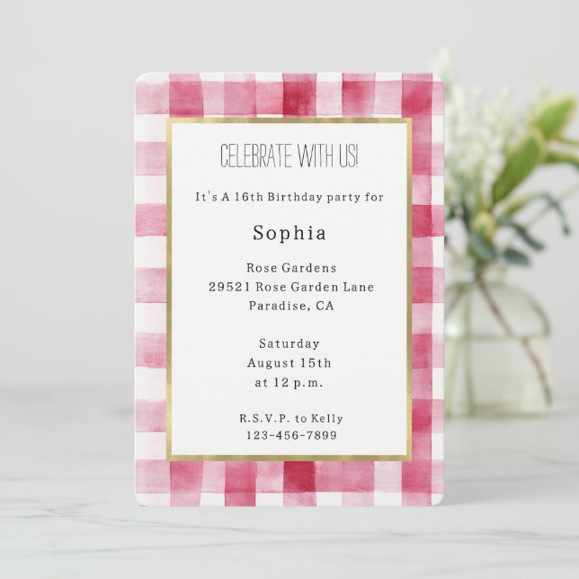 Pink White Stripes Birthday Invitation (Standing Front)