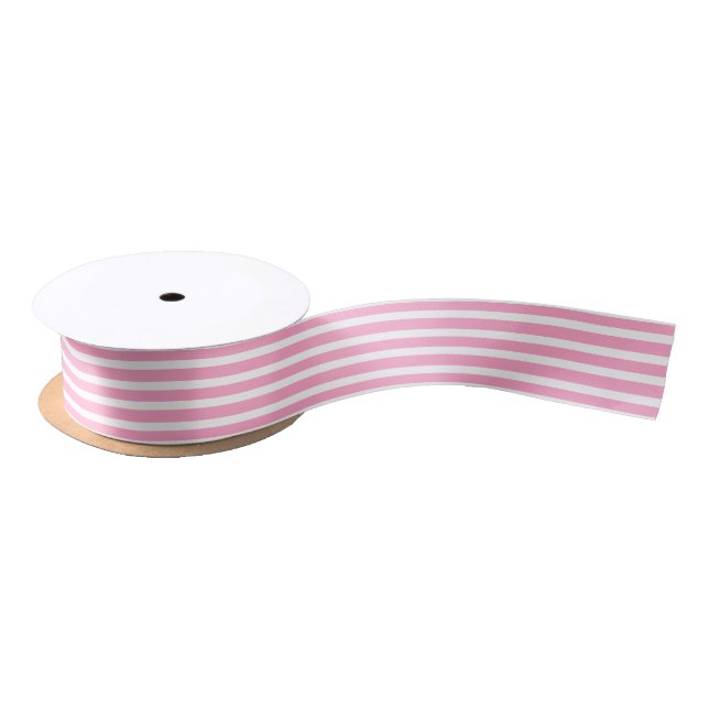 Pink White Stripes Christmas Birthday Gift Wrap Satin Ribbon (Spool)