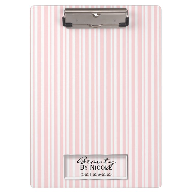 Pink White Stripes Elegant Chic Glam Personalised Clipboard (Front)