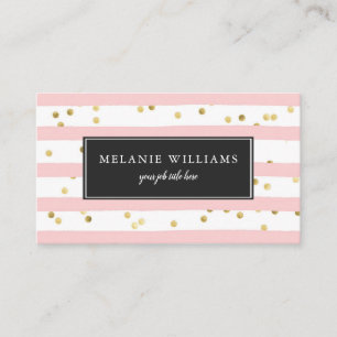 Pink White Stripes Gold Polka Dots Business Card