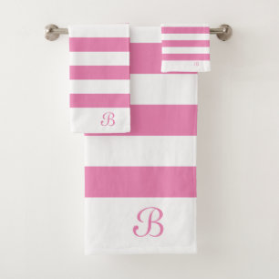 Pink & White Stripes Monogram Bath Towel Set