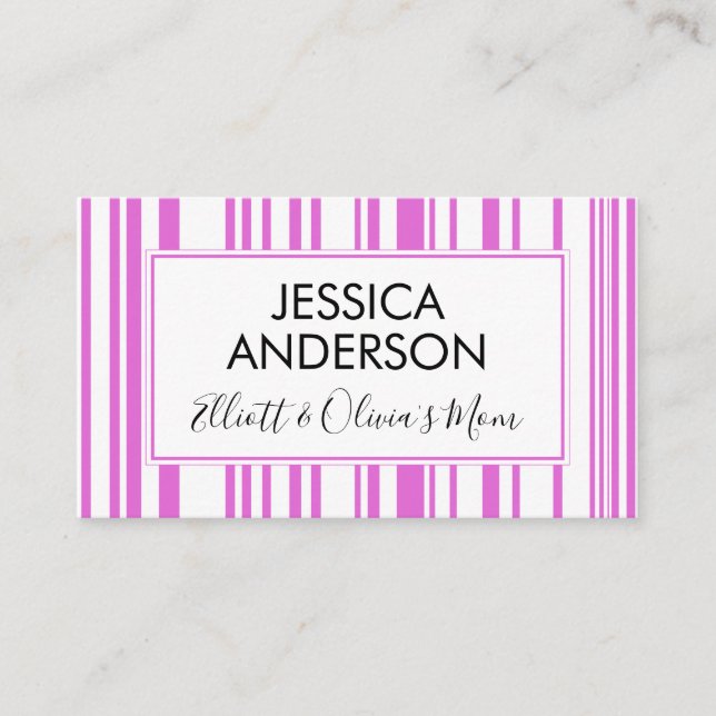 Pink & White Stripes Mummy Playdate Calling Card (Front)