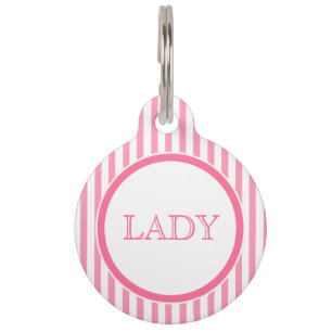 Pink & white stripes Personalised Pet Tag