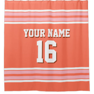 Pink White Stripes Sports Jersey Shower Curtain