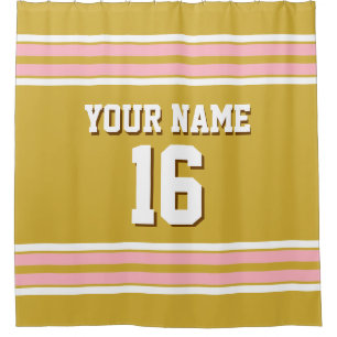 Pink White Stripes Sports Jersey Shower Curtain