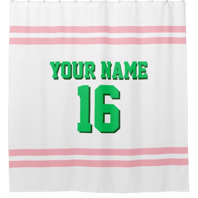Pink White Stripes Sports Jersey Shower Curtain (Front)