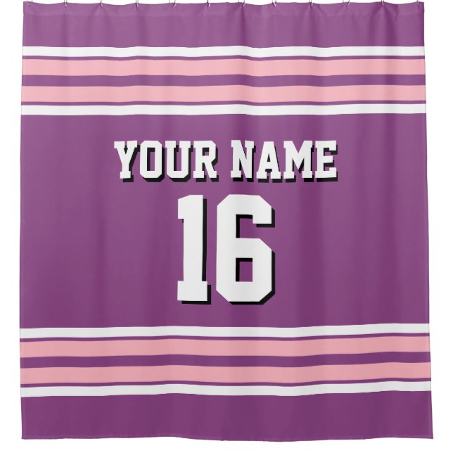 Pink White Stripes Sports Jersey Shower Curtain (Front)