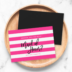 Pink White Stripes Will You Be My Maid of Honour Invitation