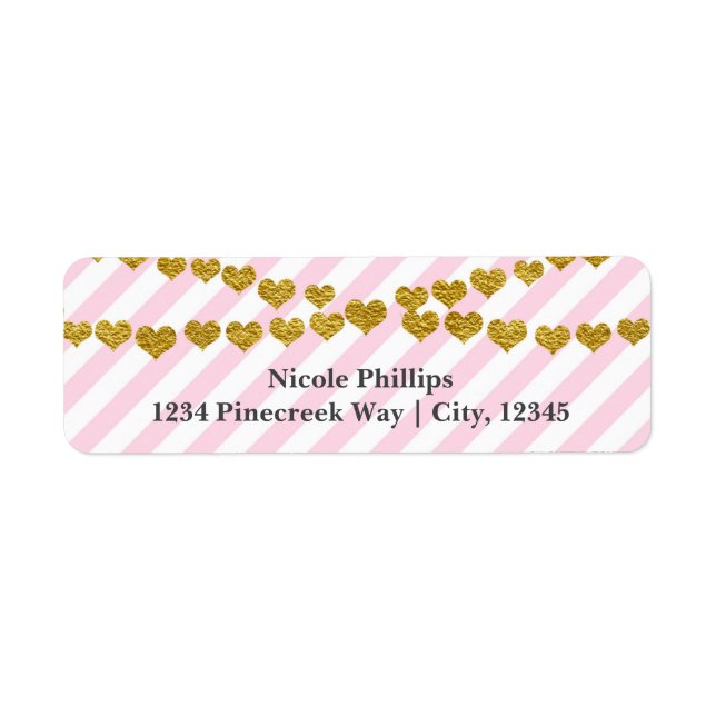 Pink & White Stripes with Gold Hearts Labels (Front)