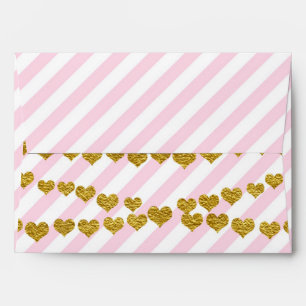 Pink & White Stripes with Gold Hearts Party Envelopes