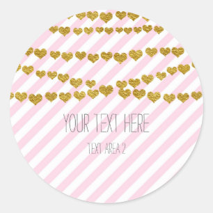 Pink & White Stripes with Gold Hearts Stickers