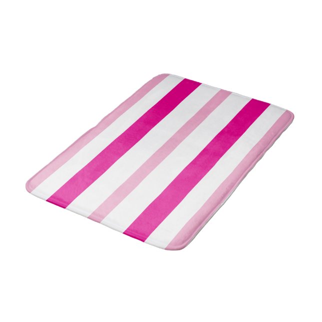 Pink White Summer Stripes Bath Mat (Angled)