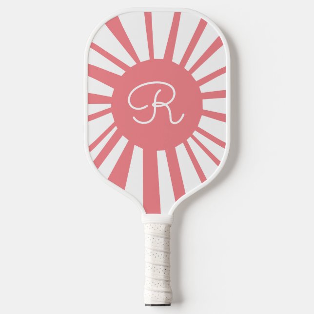 Pink White Sun Monogrammed Pickleball Paddle (Front)