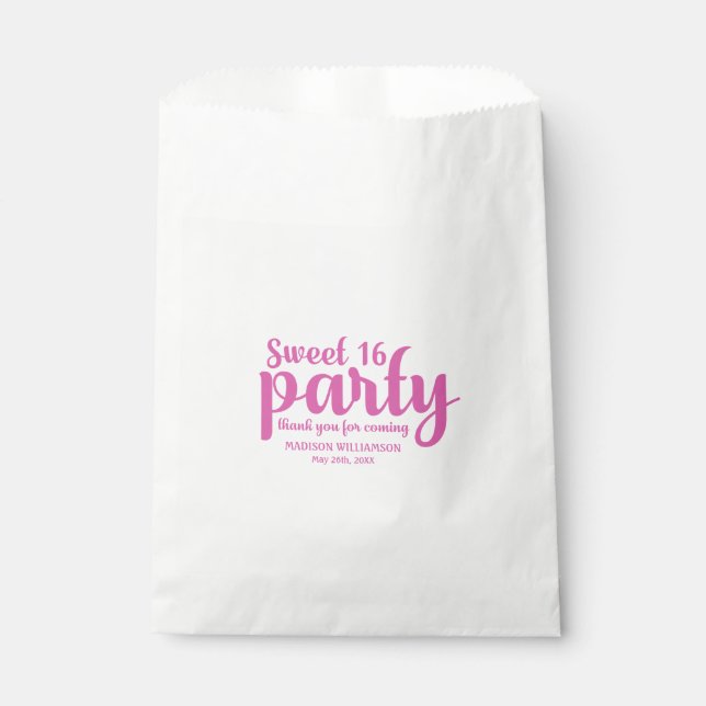 Pink & White Sweet 16 Thank You Personalised Favour Bag (Front)