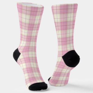 Pink & White Tartan Plaid Fun Socks