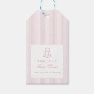 Pink White Teddy Bear Preppy Elegant Baby Shower Gift Tags