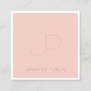 Pink White Template Professional Elegant Monogram Square Business Card